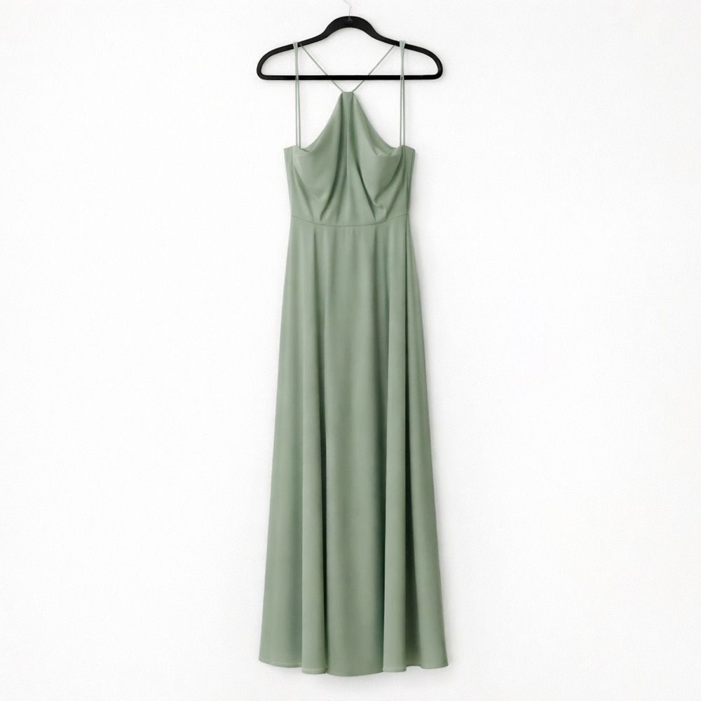 Lulus Sage Green Halter Maxi Dress w/ Slit | XL | Like New - Picture 9 of 13